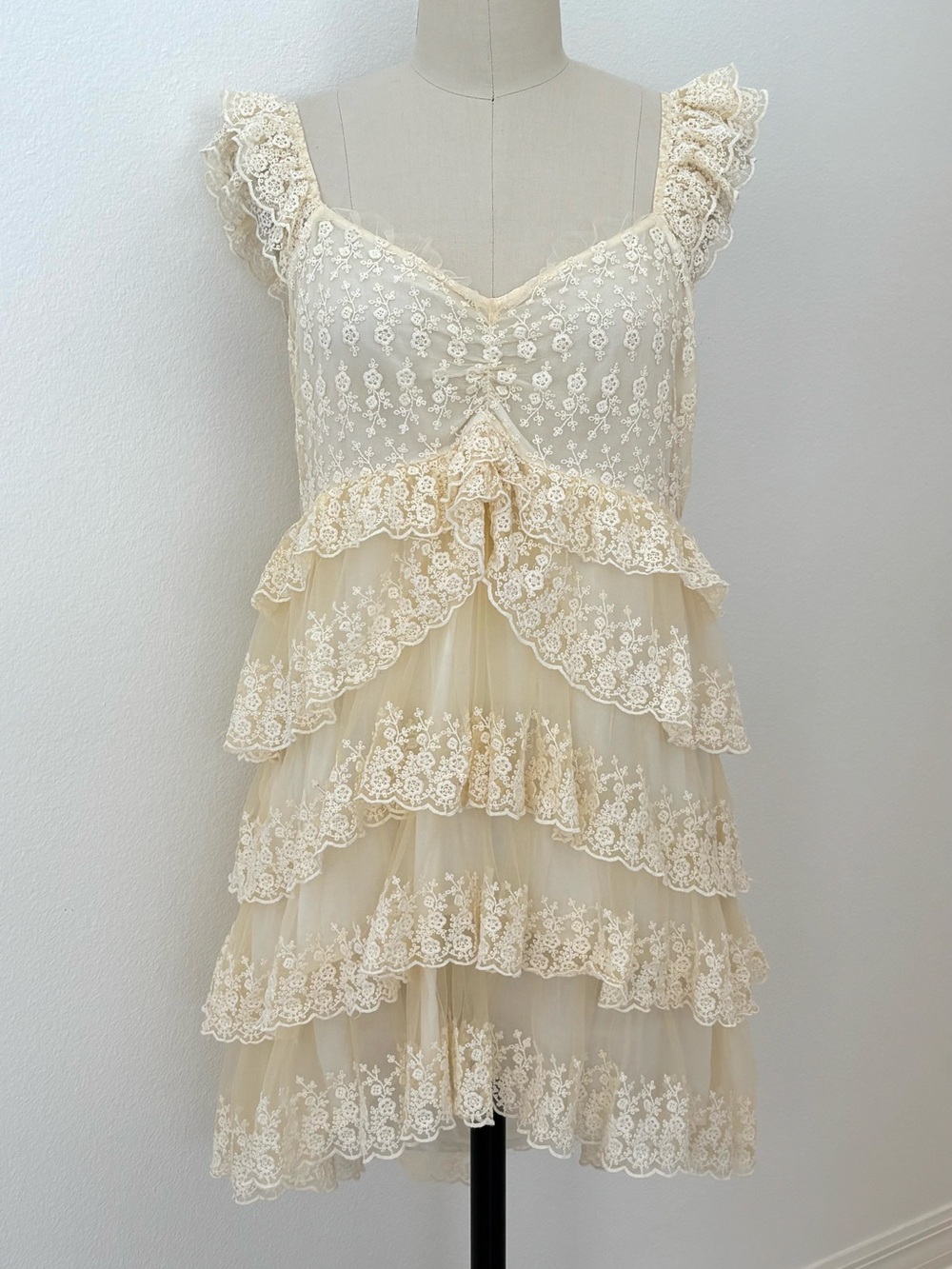 LoveShackFancy Federica Mini Dress NWT Cream Lace Victorian-Inspired 12
